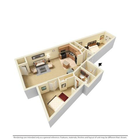 Floor plan for 2 beds, 2 baths, 1200 sqft