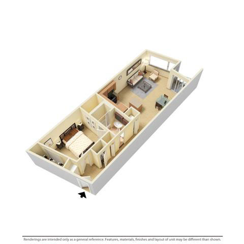 Floor plan for 1 bed, 1 bath, 1000 sqft