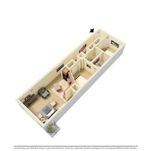 Floor plan for 2 beds, 2 baths, 1300 sqft