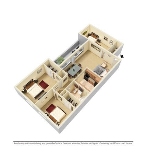 Floor plan for 3 beds, 1 bath, 1224 sqft