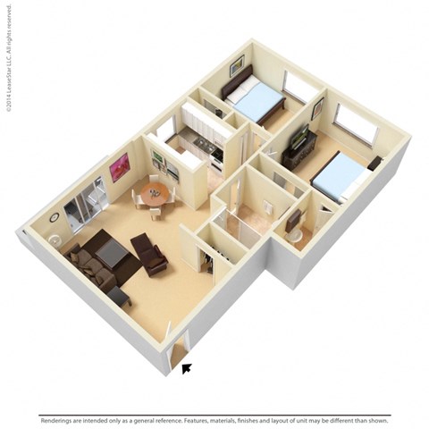 Floor plan for 2 beds, 1.5 baths, 840 sqft