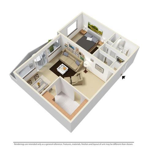 Floor plan for 1 bed, 1 bath, 850 sqft