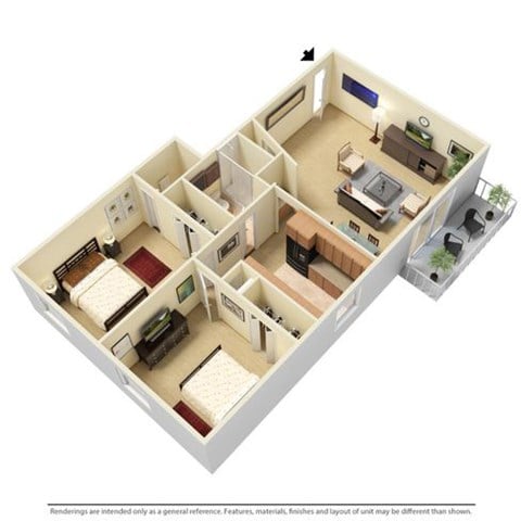 Floor plan for 2 beds, 1.5 baths, 824 sqft