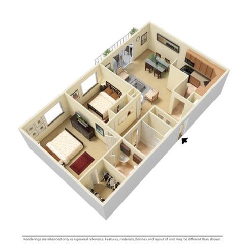 Floor plan for 2 beds, 1.5 baths, 824 sqft