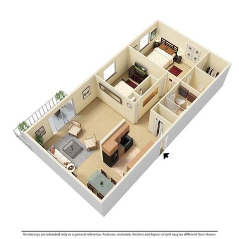 Floor plan for 2 beds, 1.5 baths, 824 sqft