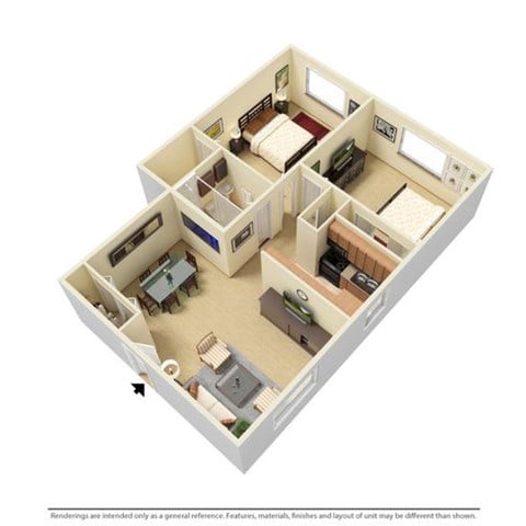 Floor plan for 2 beds, 1 bath, 819 sqft