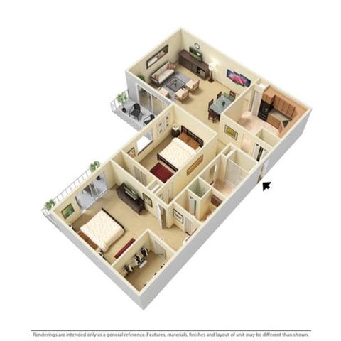 Floor plan for 2 beds, 2 baths, 1164 sqft