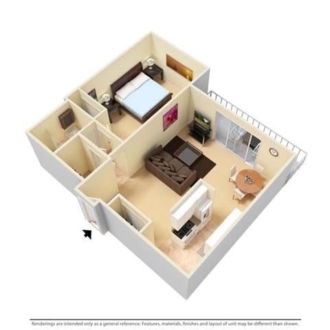 Floor plan for 1 bed, 1 bath, 780 sqft