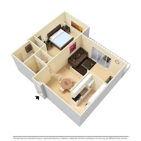 Floor plan for 1 bed, 1 bath, 780 sqft