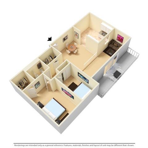 Floor plan for 2 beds, 1 bath, 1000 sqft