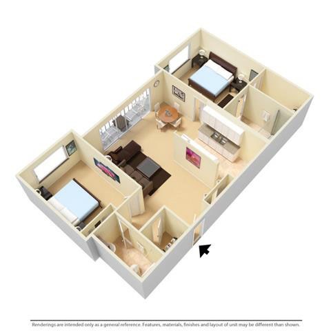 Floor plan for 2 beds, 2 baths, 1150 sqft