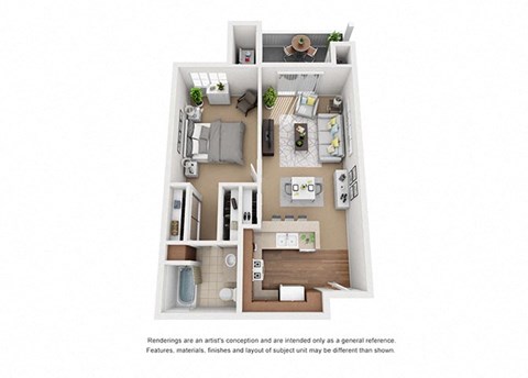 Floor plan for 1 bed, 1 bath, 675 sqft