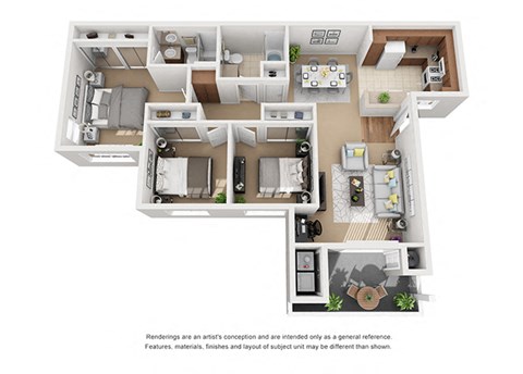 Floor plan for 3 beds, 2 baths, 1108 sqft
