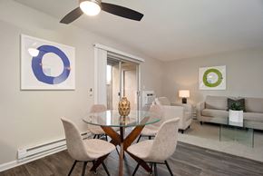 Thousand Oaks apartment for rent - Ceiling Fan, Dinning Table and Sofa in Living Room at St. Charles Oaks Apartments, Thousand Oaks, CA, 91360