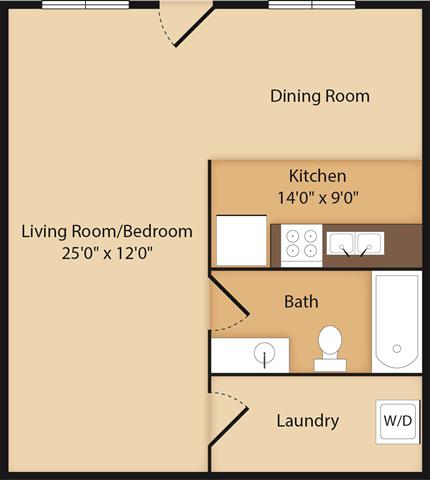 Floor plan for studio, 1 bath, 550 sqft