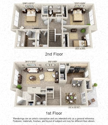 Floor plan for 3 beds, 2.5 baths, 1560 sqft