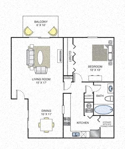 Floor plan for 1 bed, 1 bath, 896 sqft
