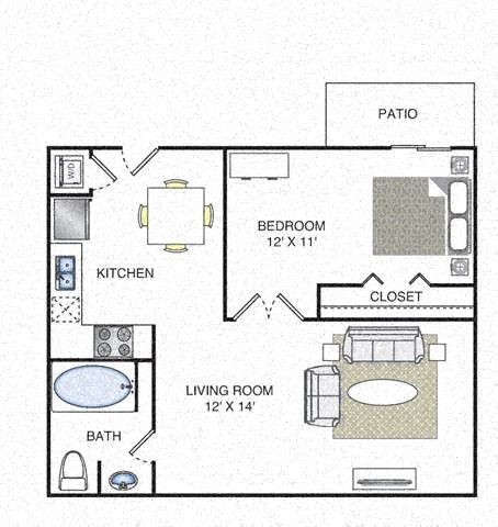 Floor plan for 1 bed, 1 bath