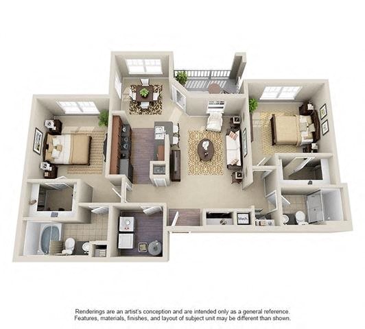 Floor plan for 2 beds, 2 baths, 1150 sqft