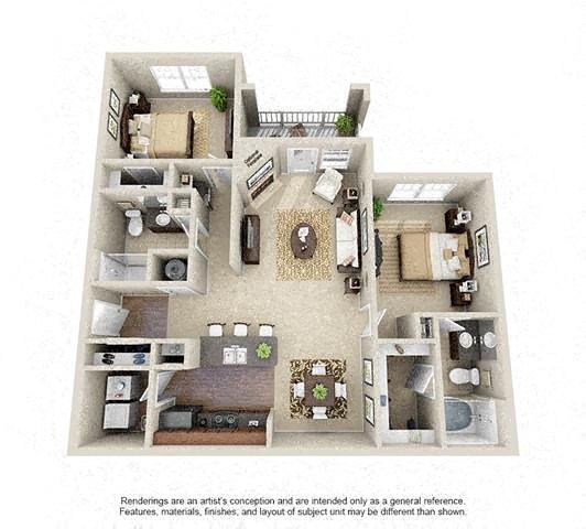 Floor plan for 2 beds, 2 baths, 1150 sqft