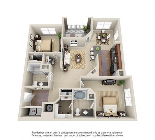 Floor plan for 2 beds, 2 baths, 1176 sqft
