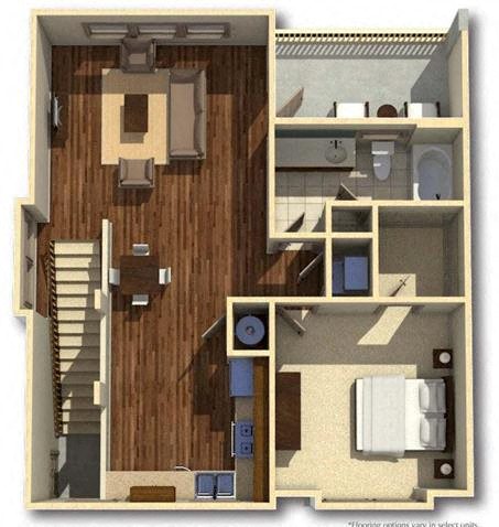 Floor plan for 1 bed, 1 bath