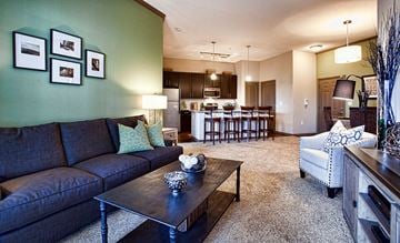 Memphis apartment for rent - A living room with a dark sofa and a coffee table.