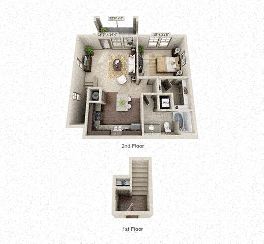Floor plan for 1 bed, 1 bath, 859 sqft