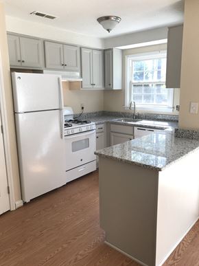 Raleigh apartment for rent - Partially renovated kitchen with upgraded cabinetry and granite countertops
