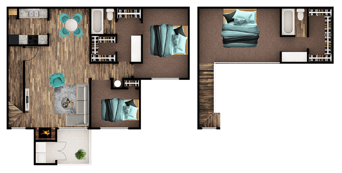 Floor plan for 3 beds, 2 baths, 1295 sqft