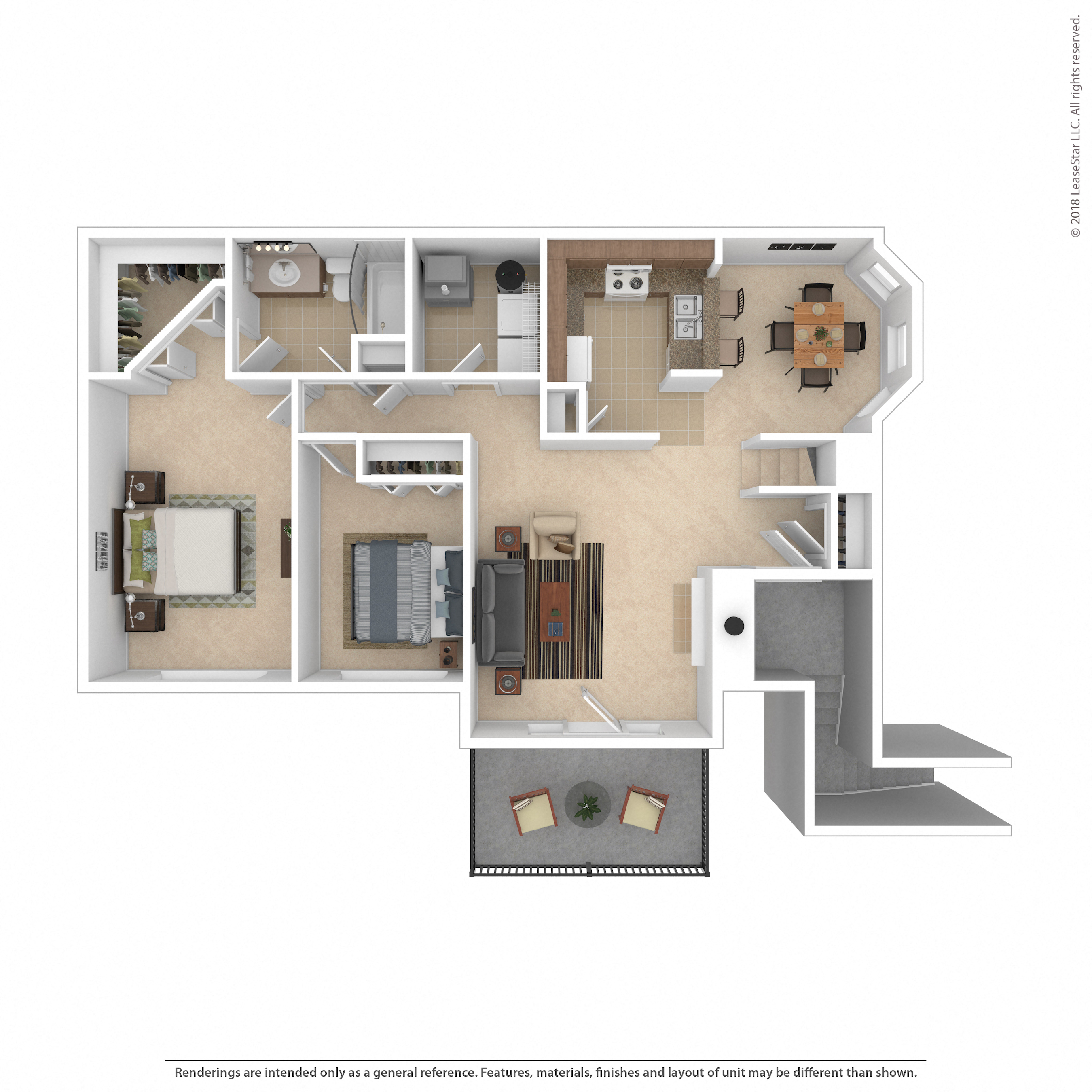 Floor plan for 2 beds, 1 bath, 1038 sqft
