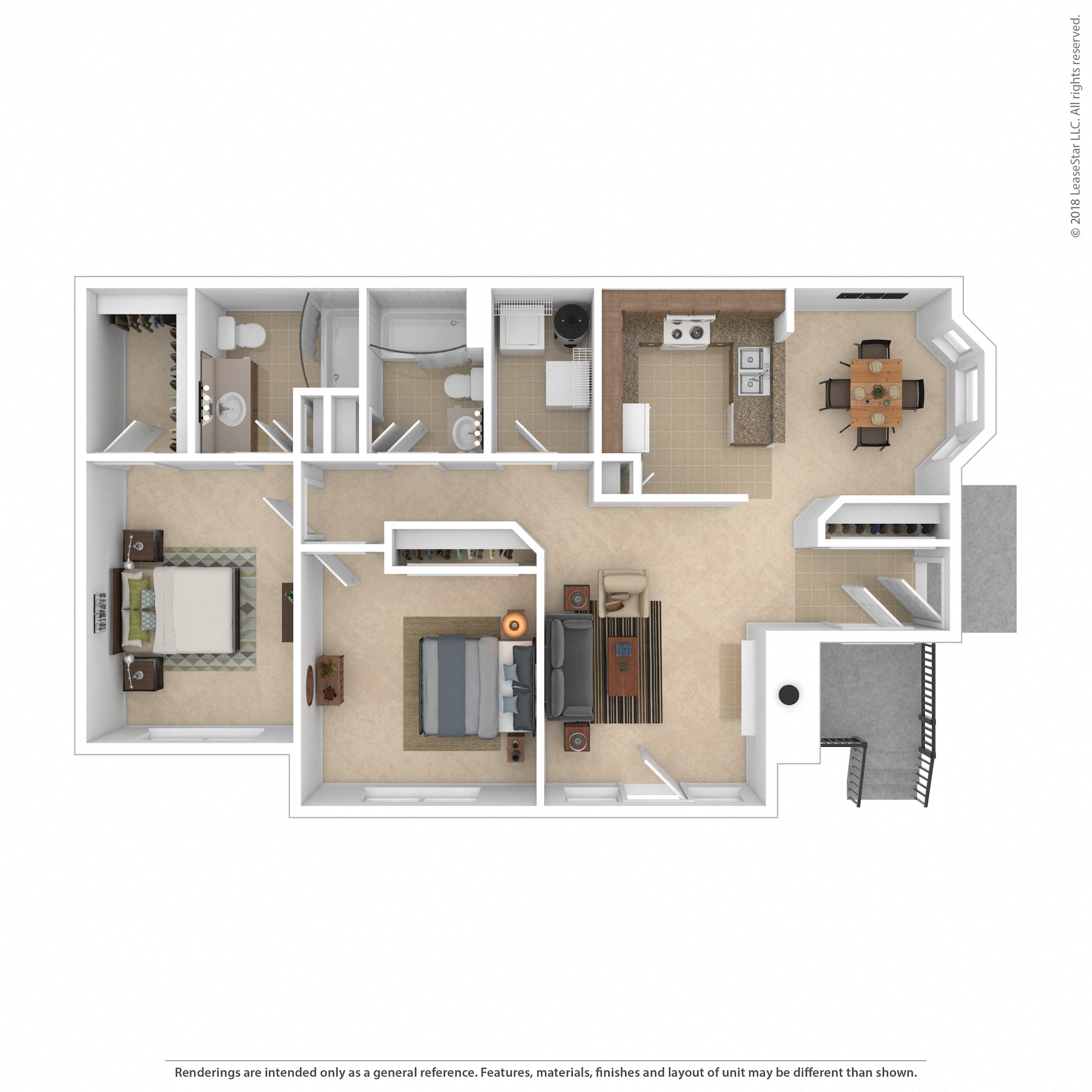 Floor plan for 2 beds, 2 baths, 1100 sqft
