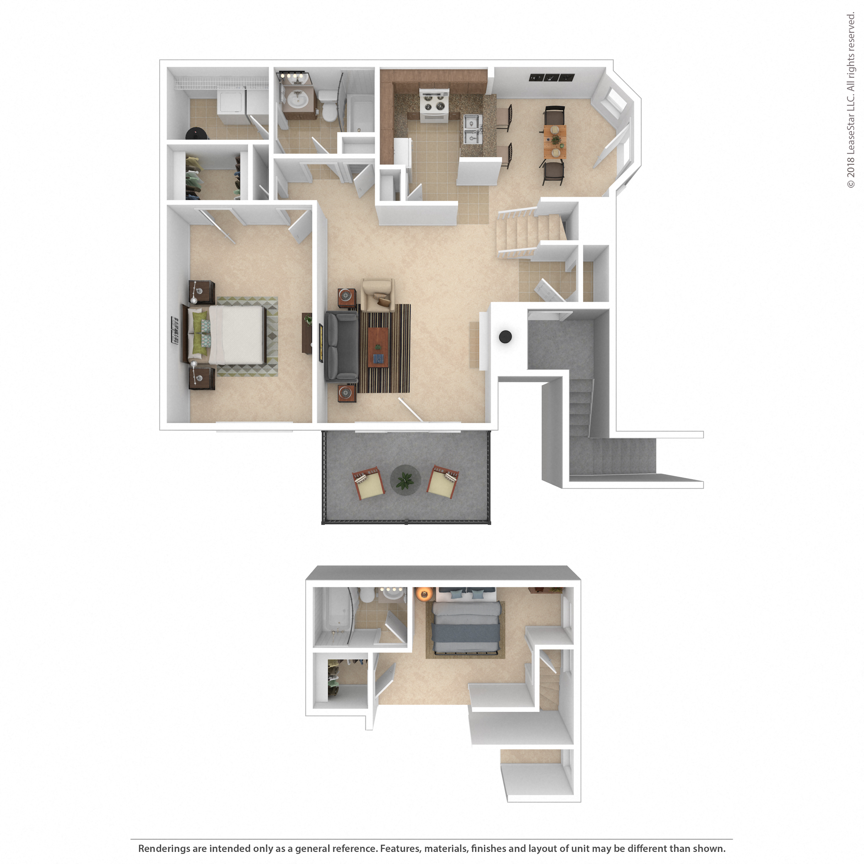 Floor plan for 2 beds, 2 baths, 1096 sqft