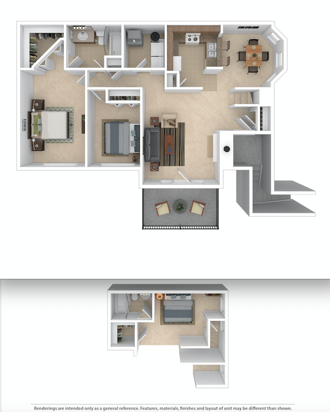 Floor plan for 3 beds, 2 baths, 1305 sqft