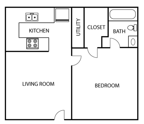 Floor plan for 1 bed, 1 bath, 428 sqft
