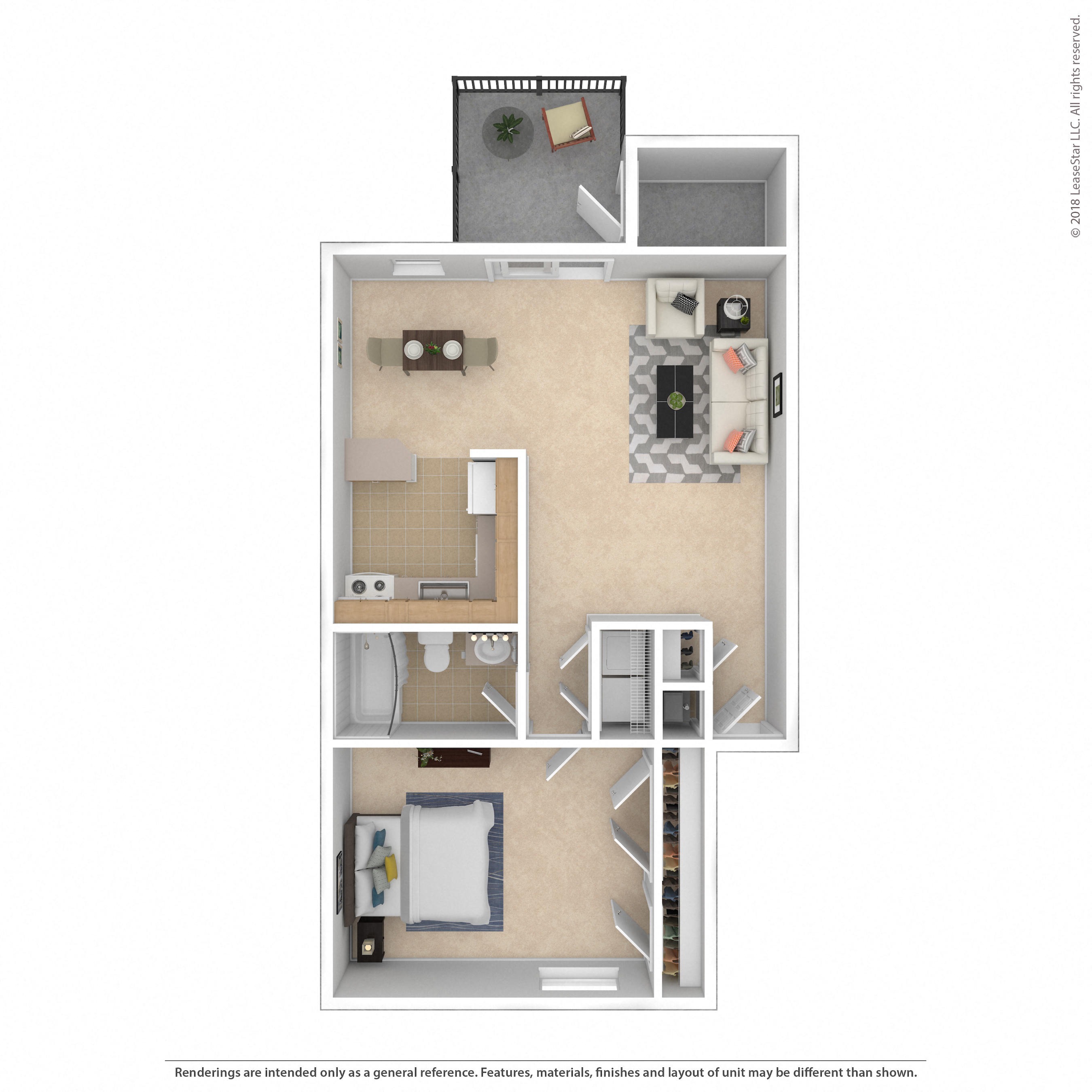 Floor plan for 1 bed, 1 bath, 781 sqft
