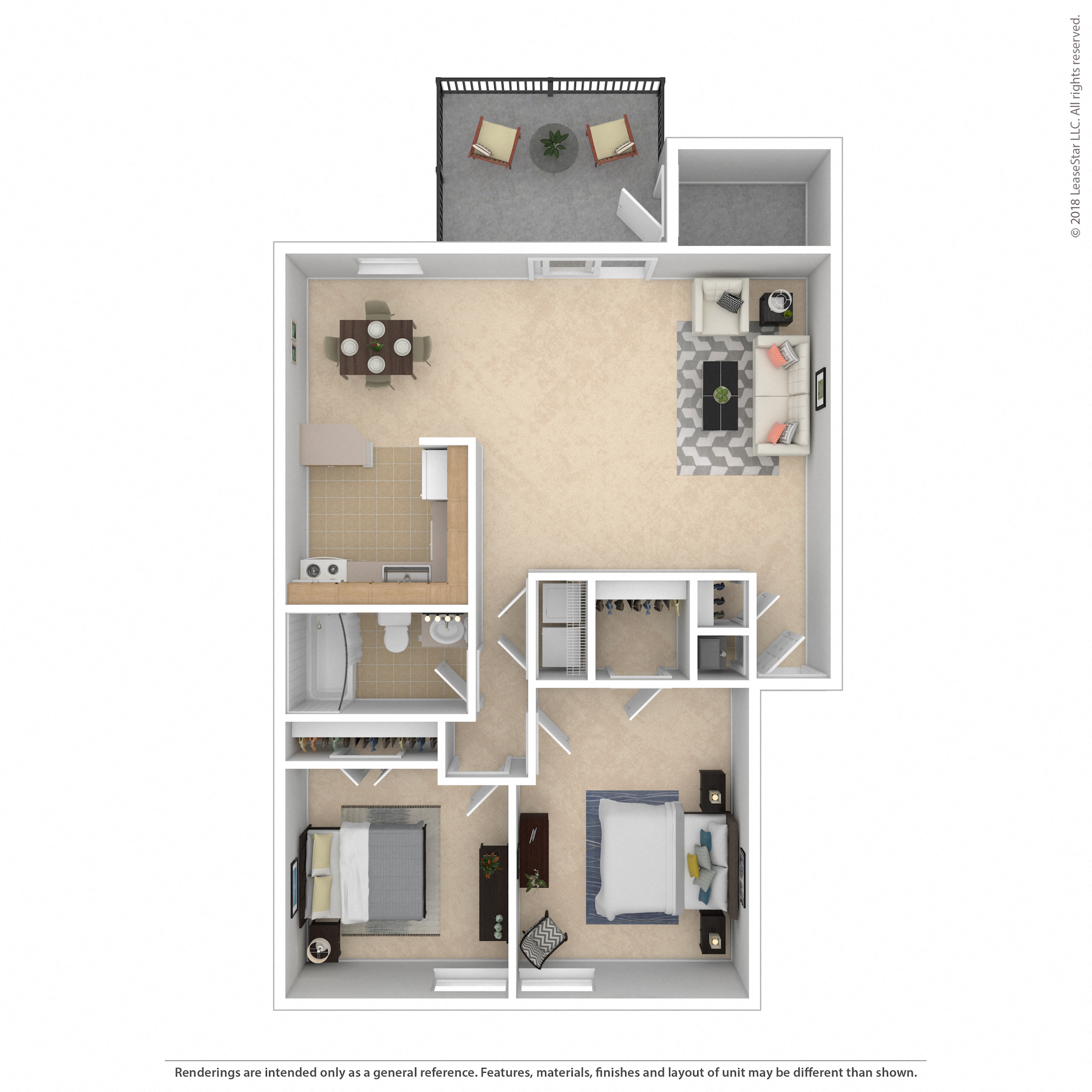 Floor plan for 2 beds, 1 bath, 1056 sqft