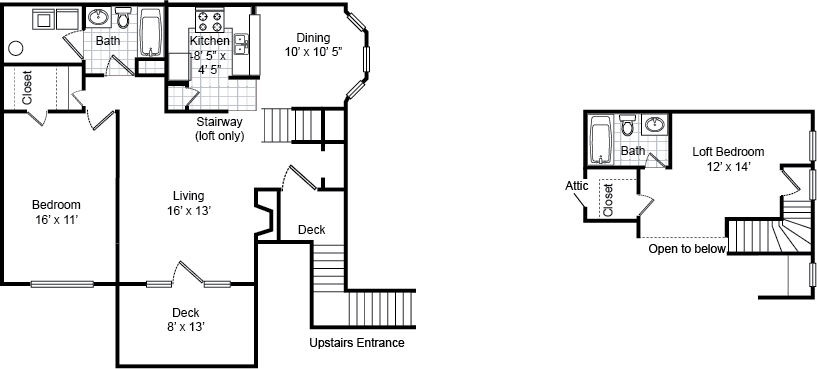 Floor plan for 2 beds, 2 baths, 1096 sqft