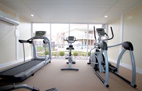 Virginia Beach apartment for rent - a gym with cardio equipment and a large window