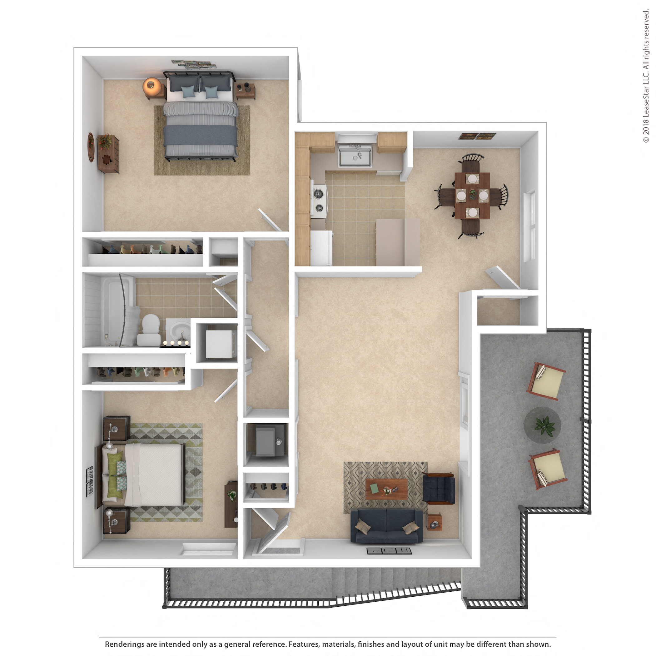 Floor plan for 2 beds, 1 bath, 963 sqft