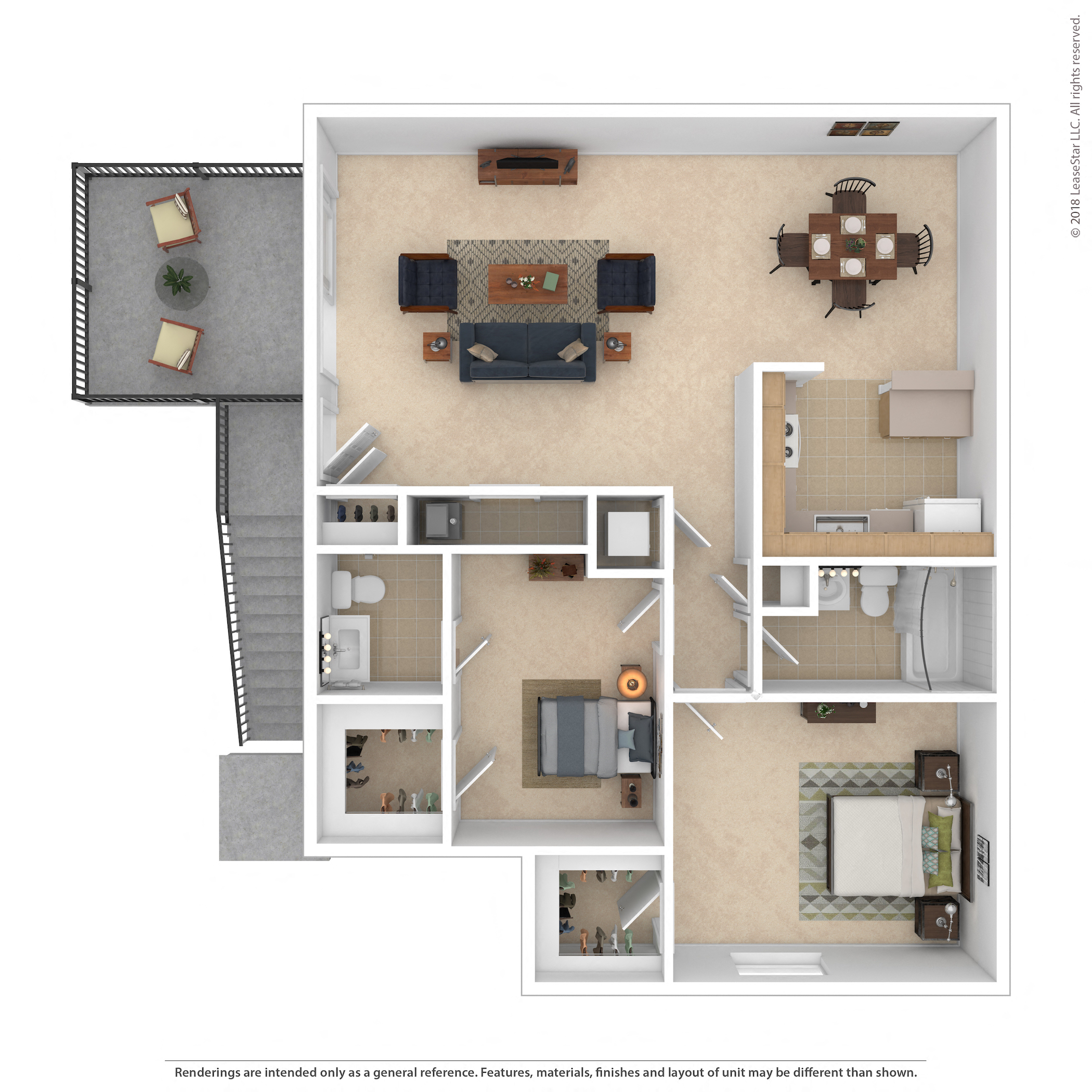 Floor plan for 2 beds, 1.5 baths, 1006 sqft