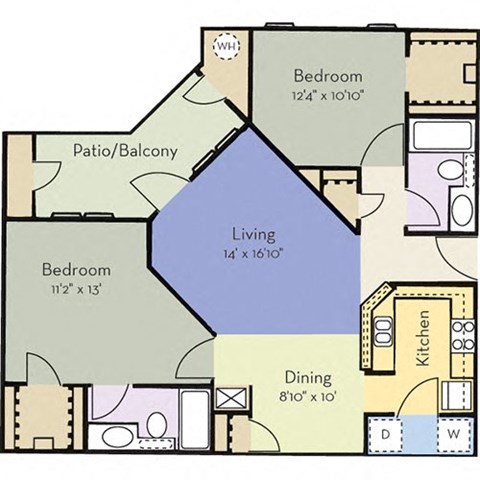 Floor plan for 2 beds, 2 baths, 1115 sqft