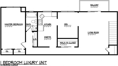 Floor plan for 1 bed, 1 bath, 1051 sqft