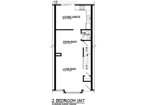 Floor plan for 2 beds, 1 bath, 2016 sqft