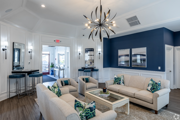 Hillsborough apartment for rent - a blue and white living room with couches and a coffee table