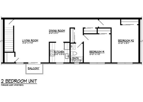 Floor plan for 2 beds, 1 bath, 969 sqft