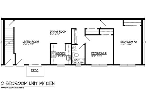 Floor plan for 2 beds, 1 bath, 2056 sqft