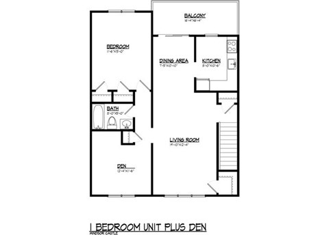 Floor plan for 1 bed, 1 bath, 921 sqft