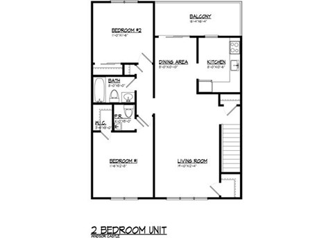 Floor plan for 2 beds, 1.5 baths, 944 sqft