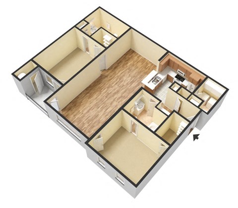 Floor plan for 2 beds, 2 baths, 1268 sqft